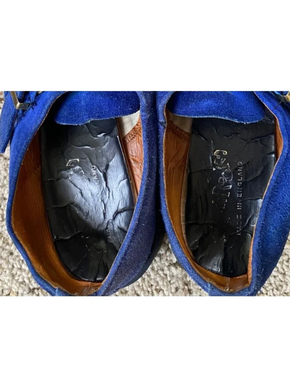 Rare Vtg Dr Martens Made in England Blue Suede Monk Strap Creepers UK 8 US 9 - Picture 8 of 14
